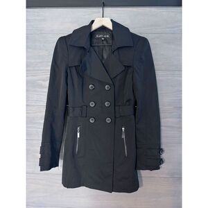 Blanc Noir‎ Women's Double Breasted Trench Style Coat Jacket Size Medium Black